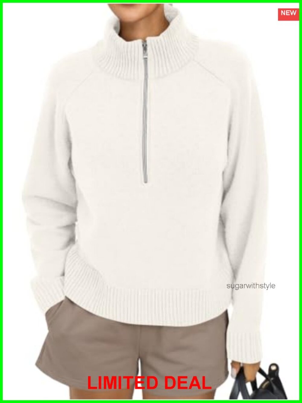 Wool Blend Half Zip Mock Neck Chunky Knit Pullover Sweater